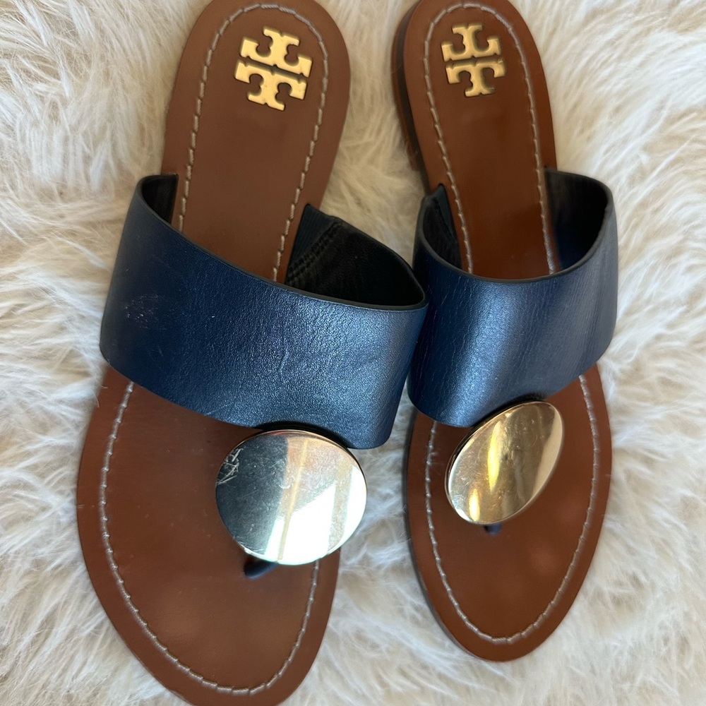 Tory Burch Patos Navy and Gold Women's Sandals size 8 - Picture 2 of 11